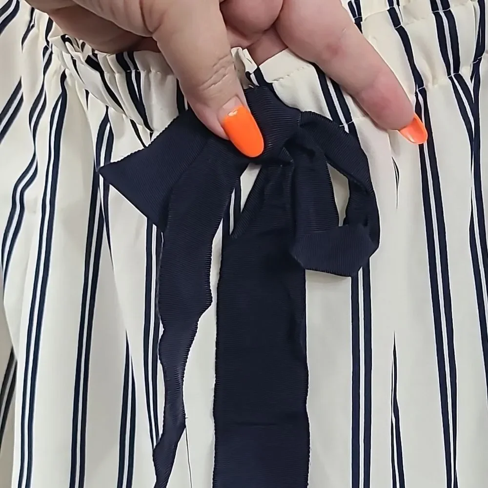 J.Crew Navy Stripe Off Shoulder Blouse Bow Tie Women’s XS Nautical Preppy Top